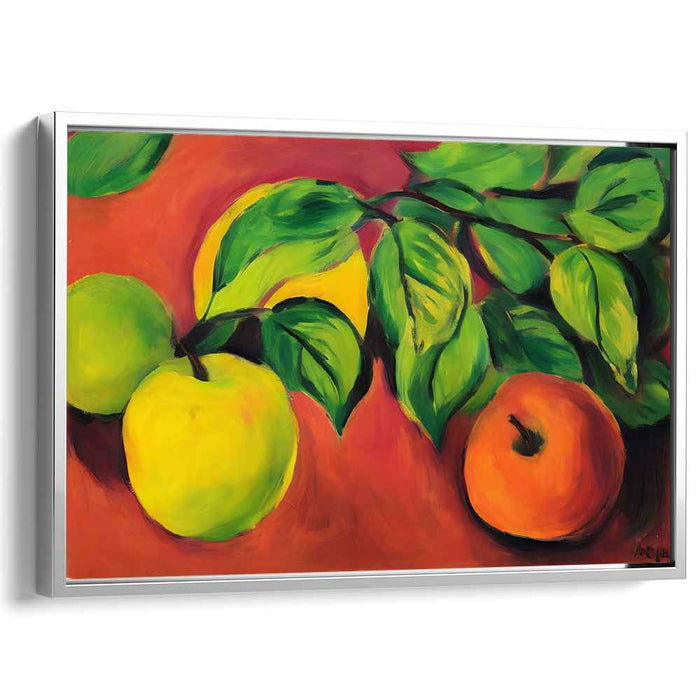 Tart Citrus Harmony: Fauvist Still Life of Apples and Lemon