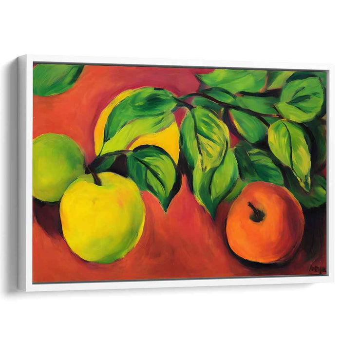 Tart Citrus Harmony: Fauvist Still Life of Apples and Lemon