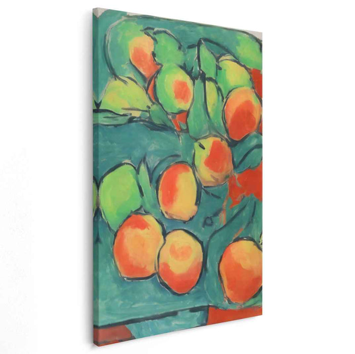 Juicy Stillness: Fauvist Still Life of Peaches on Teal Canvas Art Print