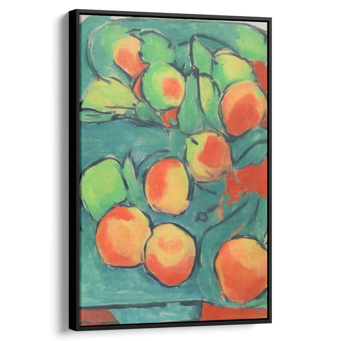 Juicy Stillness: Fauvist Still Life of Peaches on Teal Canvas Art Print