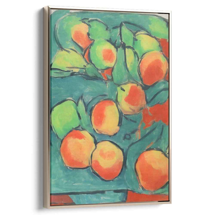 Juicy Stillness: Fauvist Still Life of Peaches on Teal Canvas Art Print