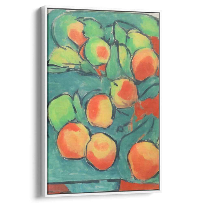 Juicy Stillness: Fauvist Still Life of Peaches on Teal Canvas Art Print