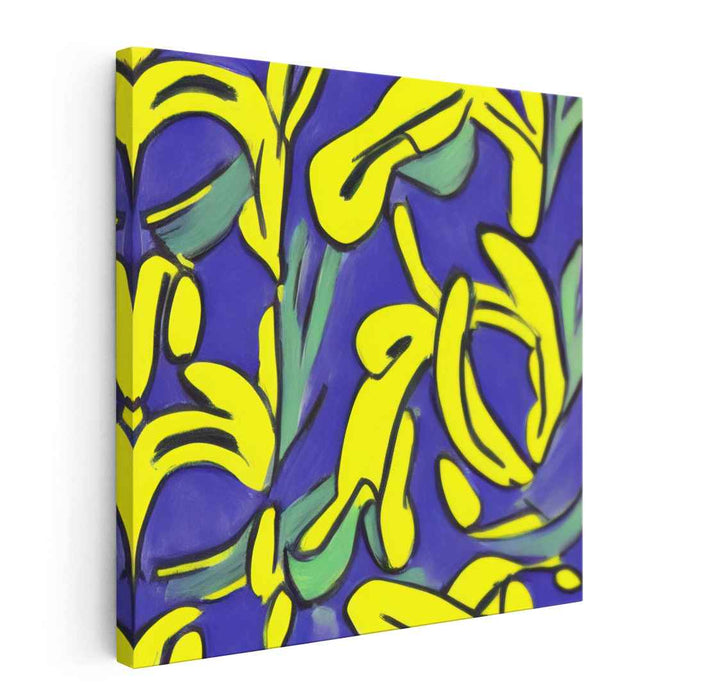 Luminous Whirlwind Fusion: Bold Yellow and Blue Swirls Canvas Art Print