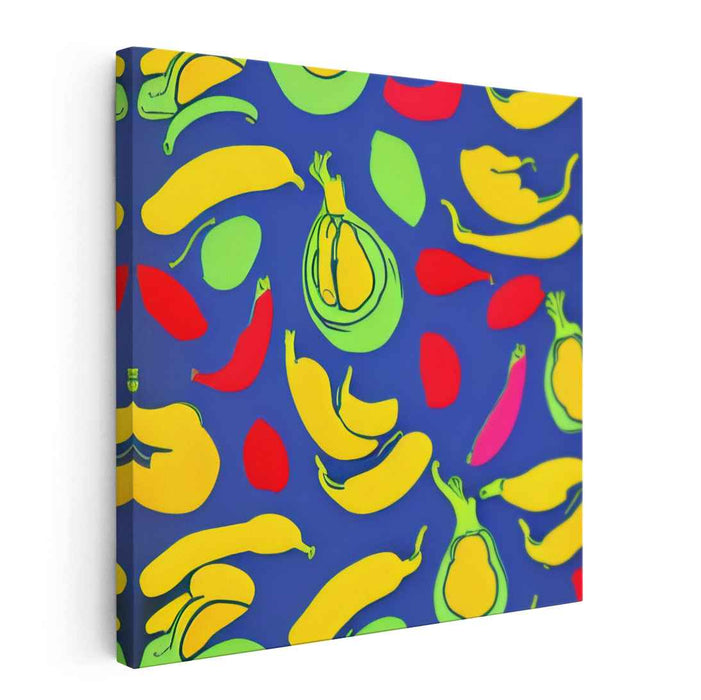 Pop Harvest Abundance: Pop Art Inspired Vibrant Fruit and Vegetable Canvas