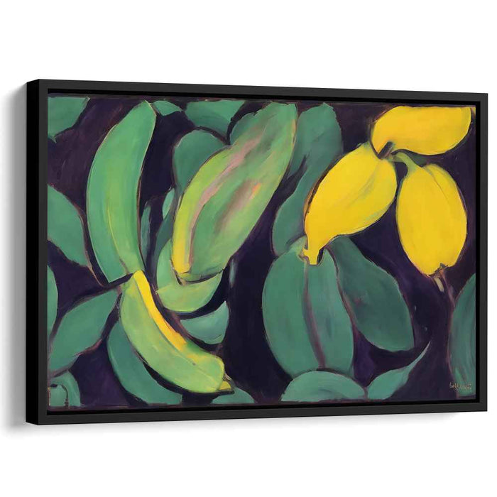 Sunshine Stillness: Vibrant Banana and Leaf Still Life Canvas Art Print