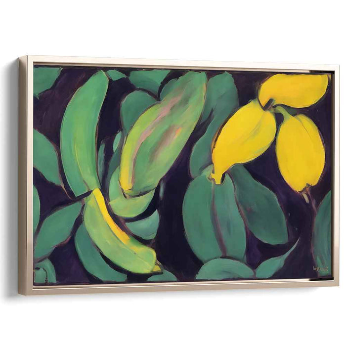 Sunshine Stillness: Vibrant Banana and Leaf Still Life Canvas Art Print