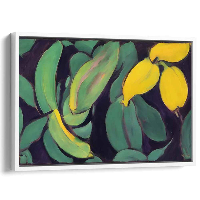 Sunshine Stillness: Vibrant Banana and Leaf Still Life Canvas Art Print