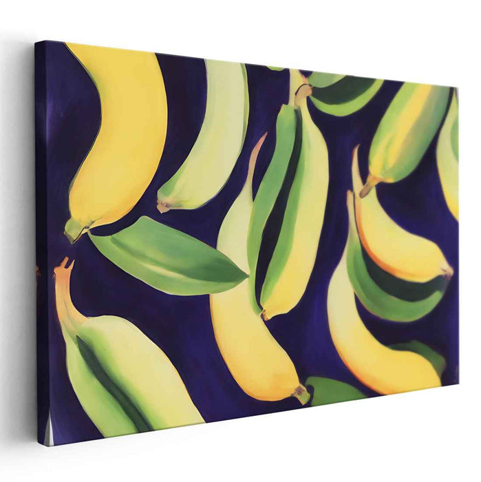 Yellow Song in Indigo: Vibrant Banana Composition on Deep Blue Canvas