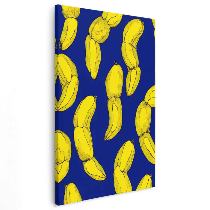 Zesty Yellow Bananas on Vivid Blue: Pop Art Inspired Canvas Print