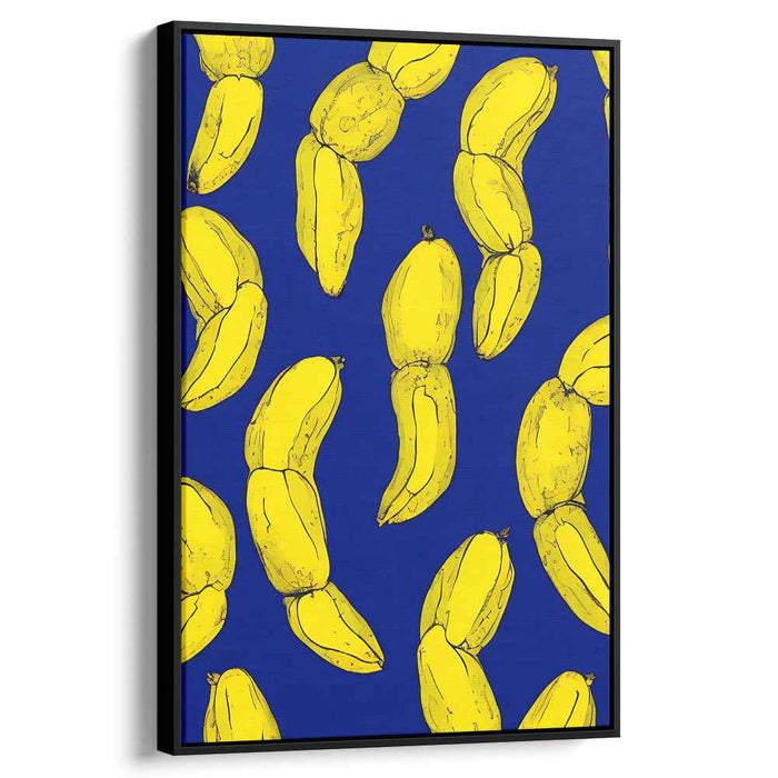Zesty Yellow Bananas on Vivid Blue: Pop Art Inspired Canvas Print