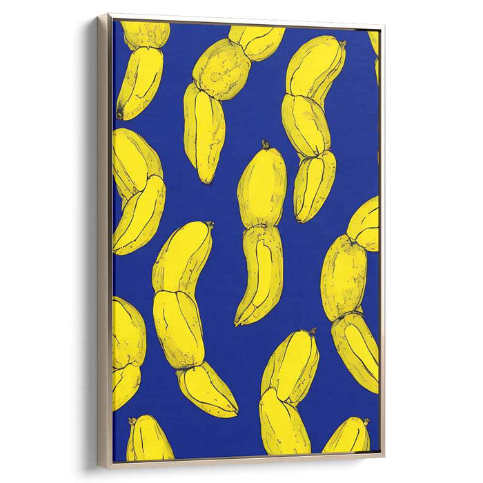 Zesty Yellow Bananas on Vivid Blue: Pop Art Inspired Canvas Print