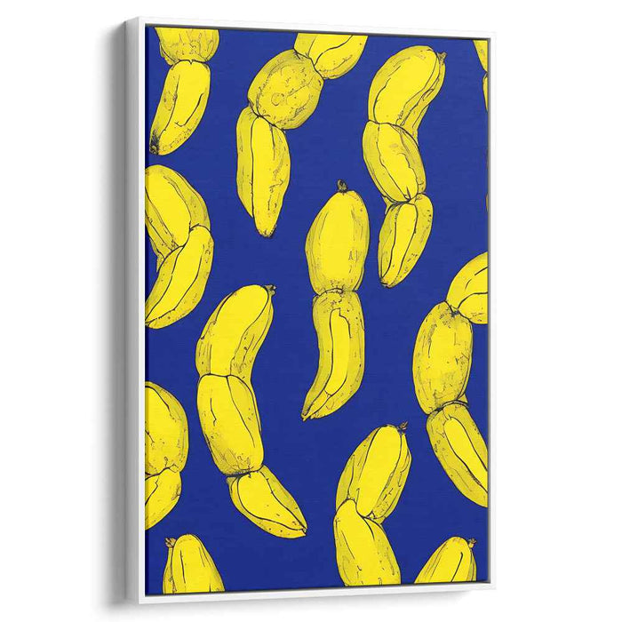 Zesty Yellow Bananas on Vivid Blue: Pop Art Inspired Canvas Print