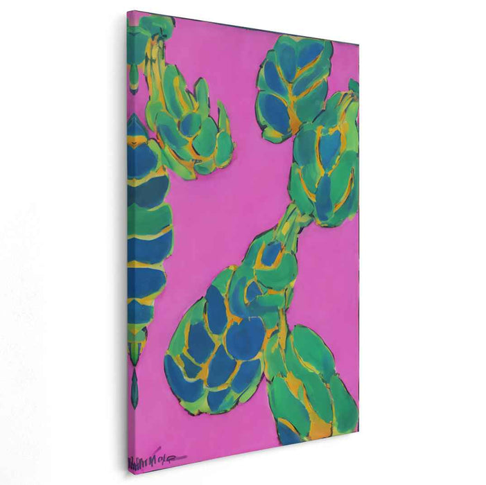 Vibrant Artichokes: Bold Abstract Flora on Pink Canvas