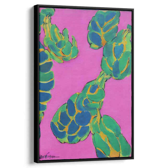 Vibrant Artichokes: Bold Abstract Flora on Pink Canvas