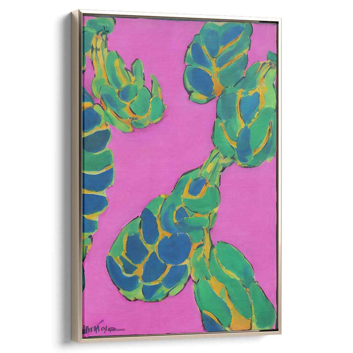 Vibrant Artichokes: Bold Abstract Flora on Pink Canvas