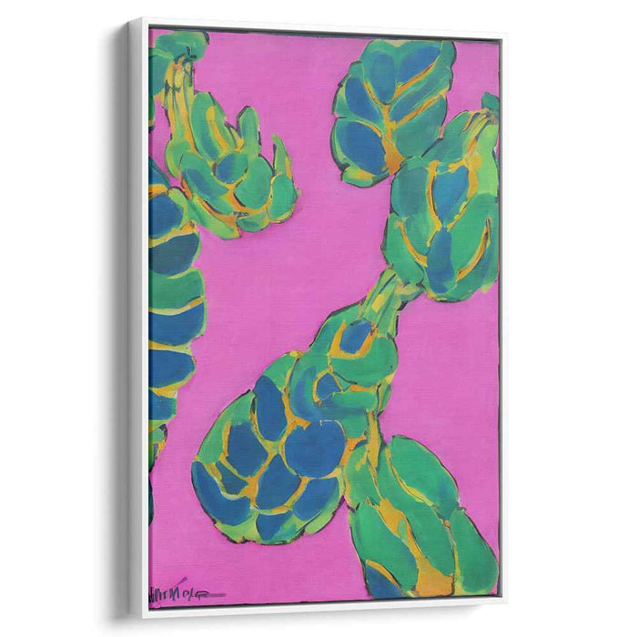 Vibrant Artichokes: Bold Abstract Flora on Pink Canvas
