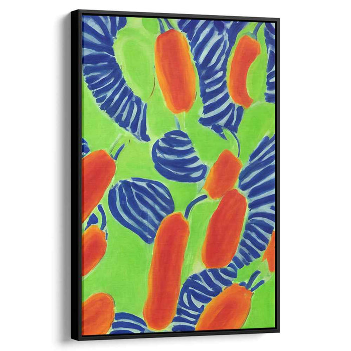 Vibrant Rhythm: Abstract Peppers on Neon Green Canvas Art Print