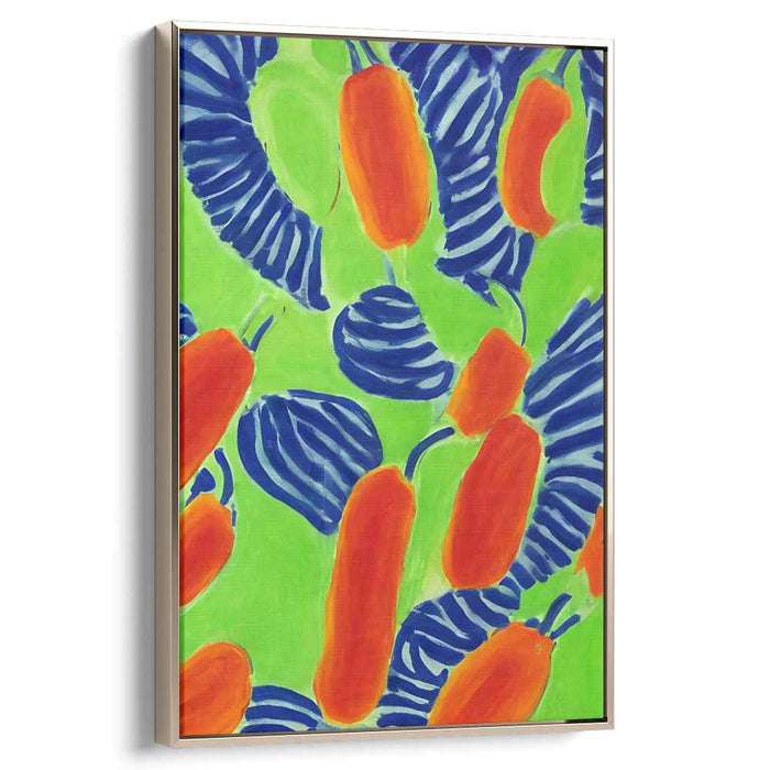 Vibrant Rhythm: Abstract Peppers on Neon Green Canvas Art Print