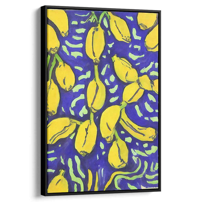 Bold Yellow Elegance: Vibrant Banana Still Life on Bold Blue Canvas
