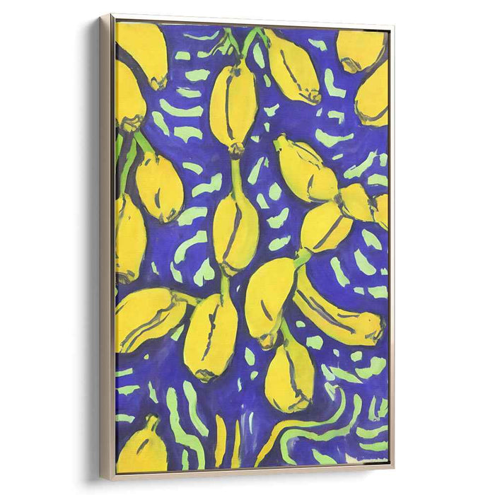 Bold Yellow Elegance: Vibrant Banana Still Life on Bold Blue Canvas