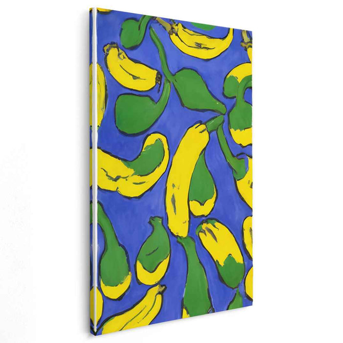 Banana Pop Art: Vibrant Yellow on Blue Canvas