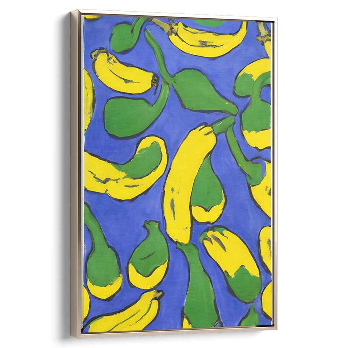 Banana Pop Art: Vibrant Yellow on Blue Canvas