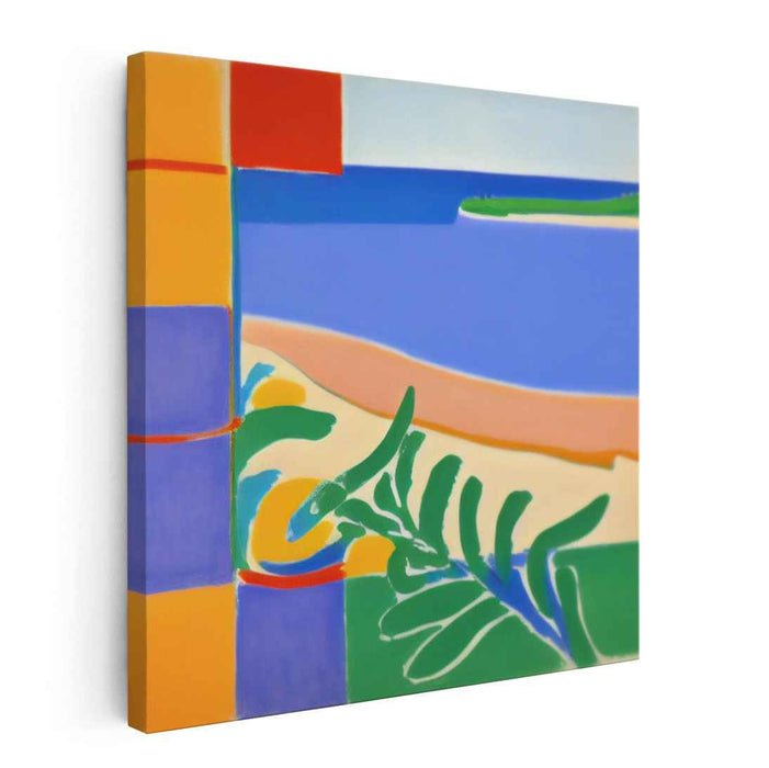 Bouncing Sunrays Mirage: Abstract Geometric Beach Scene Canvas Art Print