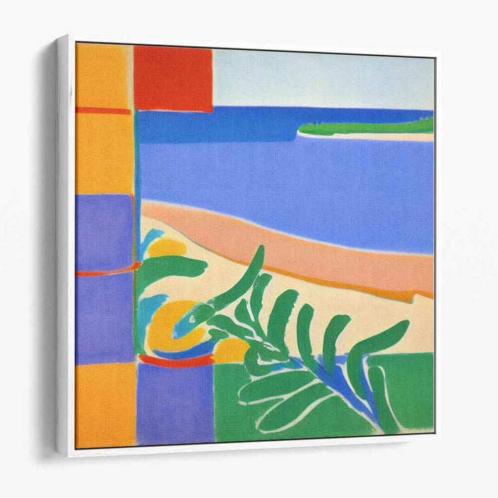 Bouncing Sunrays Mirage: Abstract Geometric Beach Scene Canvas Art Print