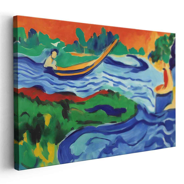 Serenity on the River: Expressionist Color Play Canvas Art