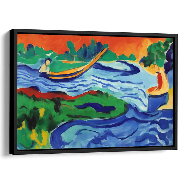 Serenity on the River: Expressionist Color Play Canvas Art
