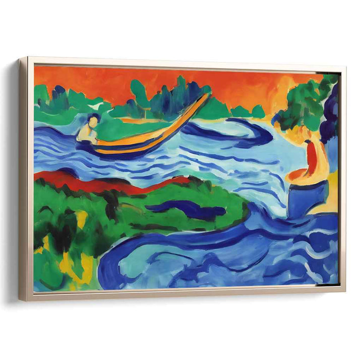 Serenity on the River: Expressionist Color Play Canvas Art