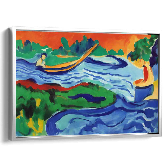 Serenity on the River: Expressionist Color Play Canvas Art