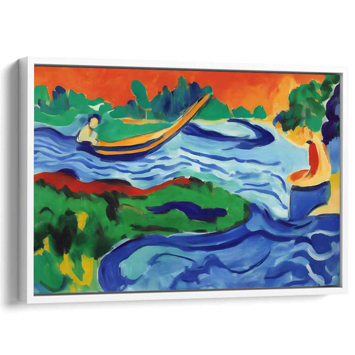 Serenity on the River: Expressionist Color Play Canvas Art
