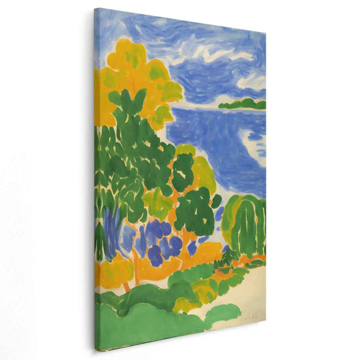 Luminous Lakeside Harmony: Fauvist-Inspired Vibrant Landscape Canvas Art