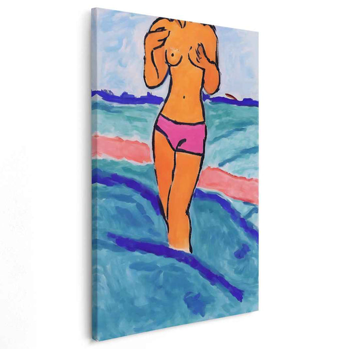 Wild Splash Femme: Fauvist Woman in Water Canvas Art Print