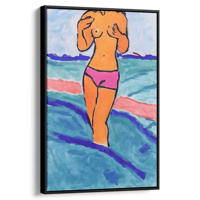 Wild Splash Femme: Fauvist Woman in Water Canvas Art Print