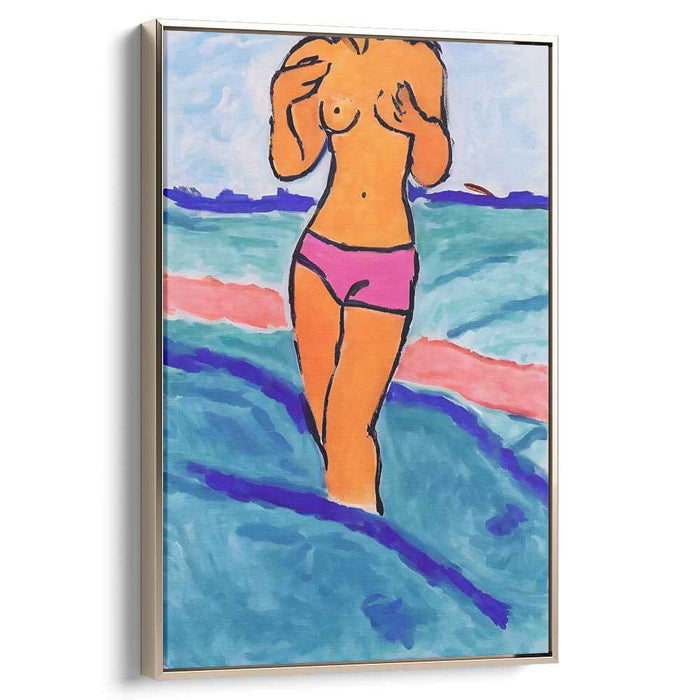 Wild Splash Femme: Fauvist Woman in Water Canvas Art Print