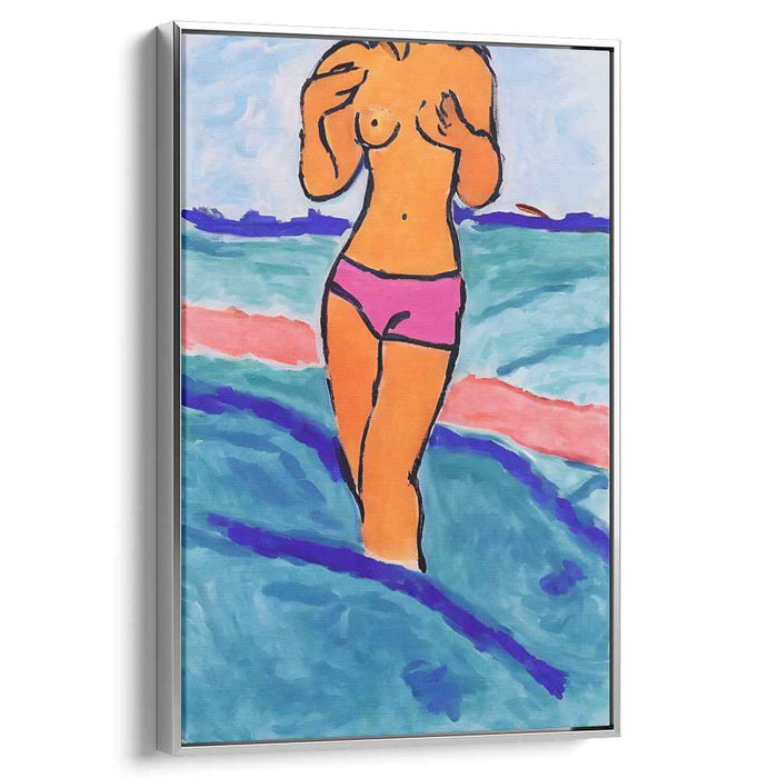 Wild Splash Femme: Fauvist Woman in Water Canvas Art Print
