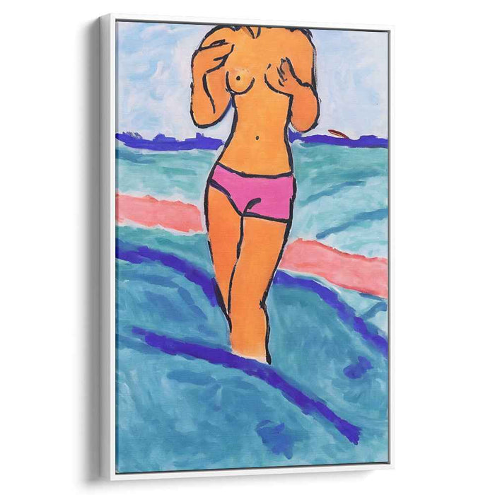 Wild Splash Femme: Fauvist Woman in Water Canvas Art Print