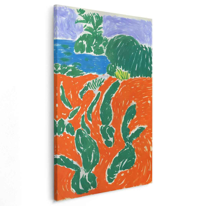 Emergent Foliage Field: Abstract Green and Orange Canvas Art Print