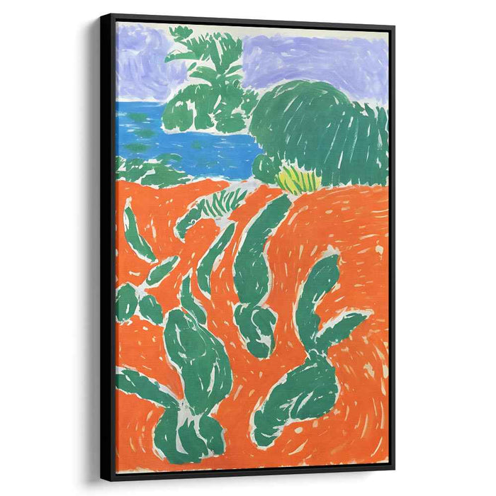 Emergent Foliage Field: Abstract Green and Orange Canvas Art Print