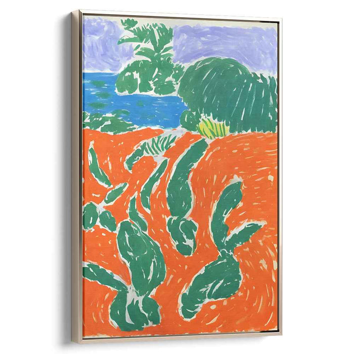 Emergent Foliage Field: Abstract Green and Orange Canvas Art Print