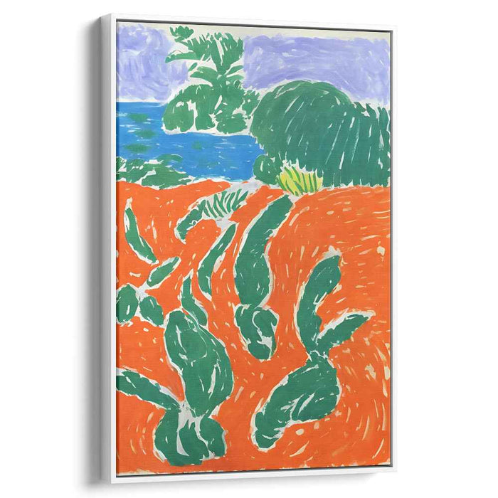 Emergent Foliage Field: Abstract Green and Orange Canvas Art Print