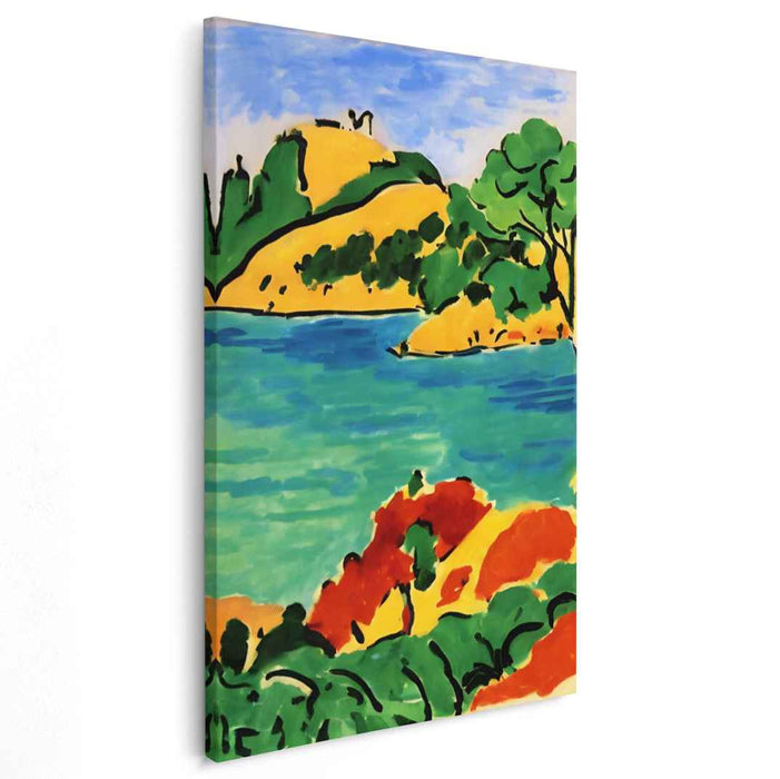 Lakeside Fauvism: Vibrant Fauvist Lakeside Landscape Canvas Art Print