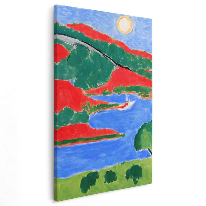 Vibrant Hills and Tranquil Waters: Expressive Fauvist Landscape Canvas Art Print