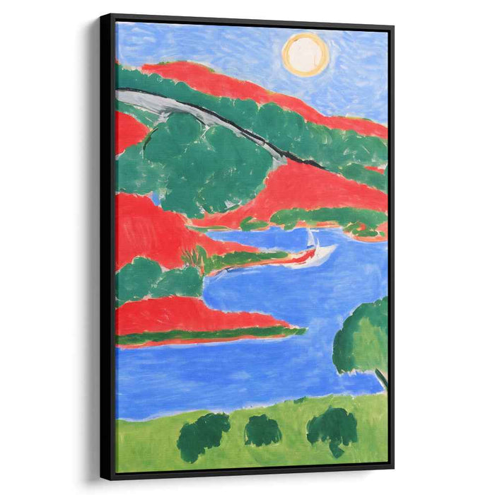 Vibrant Hills and Tranquil Waters: Expressive Fauvist Landscape Canvas Art Print