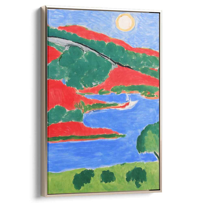 Vibrant Hills and Tranquil Waters: Expressive Fauvist Landscape Canvas Art Print