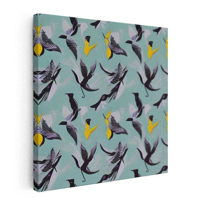 Synchronized Flight: Teal and Vibrant Bird Pattern Canvas Art Print