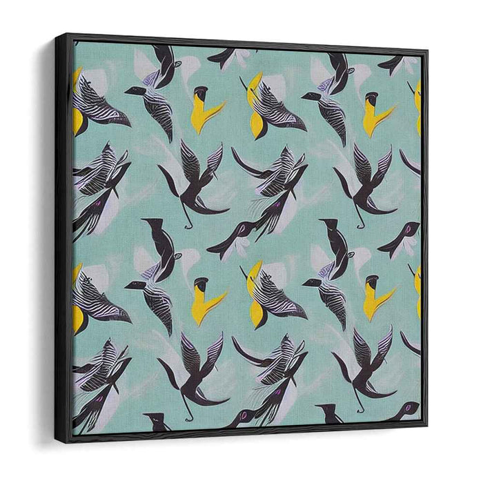 Synchronized Flight: Teal and Vibrant Bird Pattern Canvas Art Print