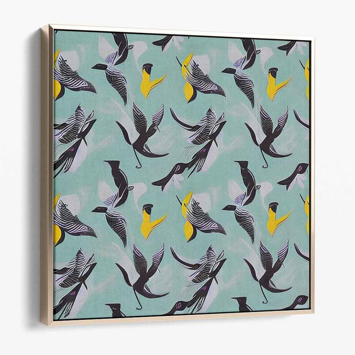 Synchronized Flight: Teal and Vibrant Bird Pattern Canvas Art Print